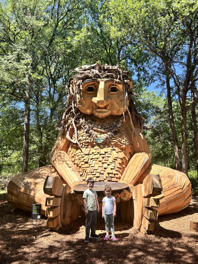 Malin the Thomas Dambo troll in Pease Park, Austin
